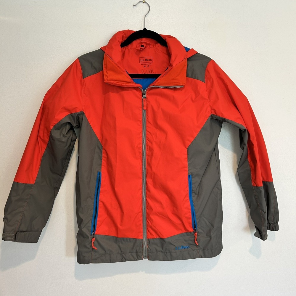 LL Bean Thinsulate Orange/Blue Winter Ski Jacket Hooded Youth Kids XL 18